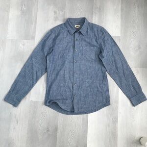 1901 100% LINEN SHIRT BLUE BUTTON FRONT LONG SLEEVE MEDIUM